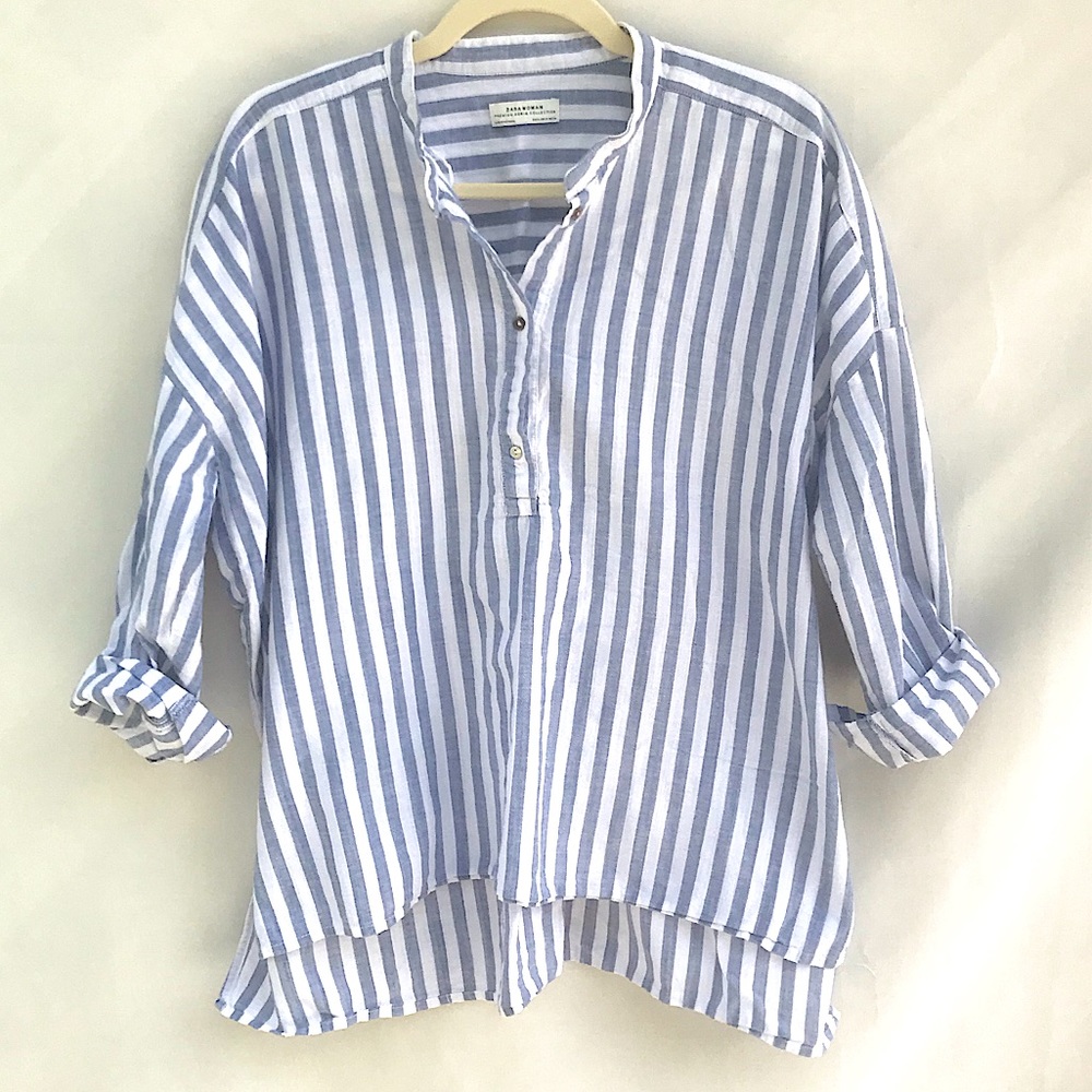 Zara Blue and White Tunic Top. Small